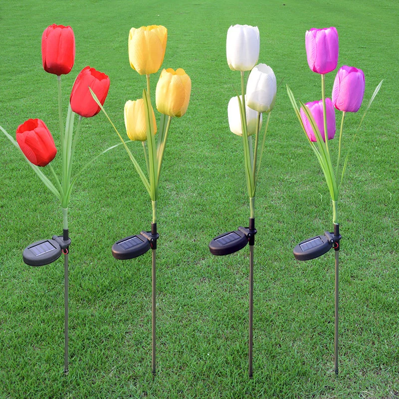 

2017 New Style 3 Head Solar Tulip Outdoor LED Solar Festive Lantern Large Tulip Cross Border Electricity Supplier Supply of Good