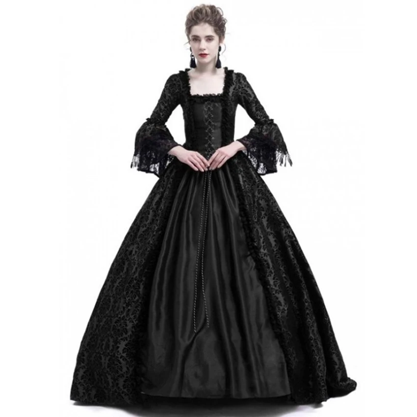 Black dress Взрослая женщина дворцовый суд платье принцессы тонкое элегантное бальное платье квадратный воротник кружева Хэллоуин костюмы Ренессанс средневековое платье - Цвет: Black dress