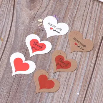 

100Pcs Heart Kraft Paper Handmade Tags Gift Box Handmade Favors Price Name Tags