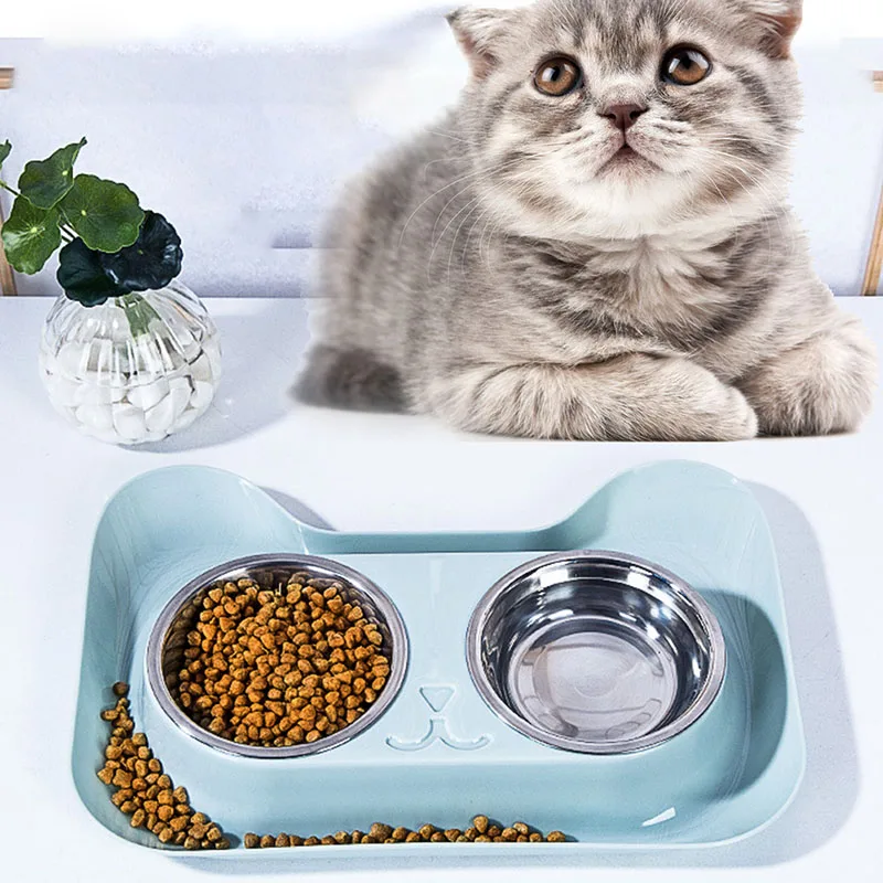 Pet Double Bowls Food Water Feeder Stainless Steel Cat Bowl for Dog Puppy Cats Pets Supplies Feeding Dishes Dropship | Дом и сад