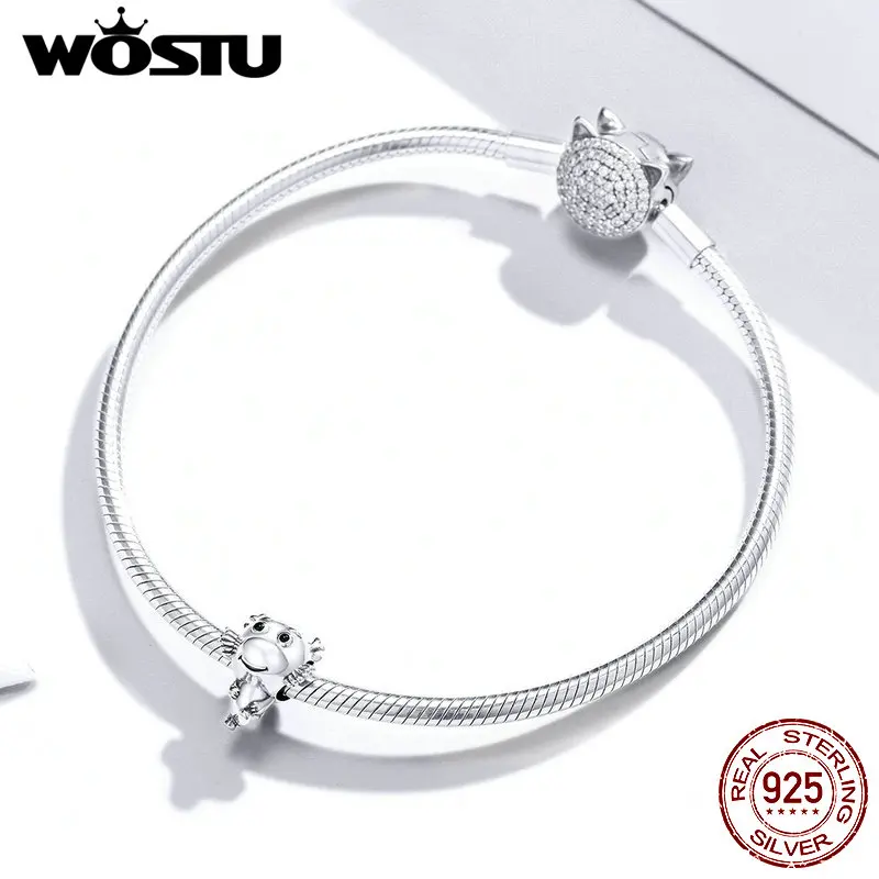 WOSTU маленькие драконы бусины 100% Стерлинговое Серебро 925 пробы мультяшный дракон