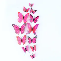 Set of 12 Vibrant 3D Butterfly Wall and Home Décor Magnets (Rose)