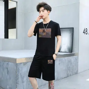 

18 color Summer Men T Shirts+Shorts Set Sportswear Fashion Mens Clothing Black White Casual Tracksuits Male Track Suit Plus Size