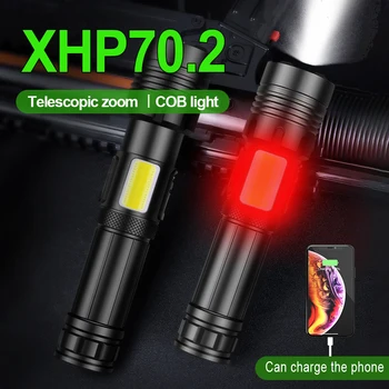 

Newest Multifunctional Flashlight Powerful XHP70.2 led torch Side COB Light XHP50.2 portable USB Zoom focus Rechargeable lantern