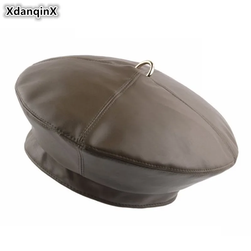 XdanqinX/осенне-зимние женские береты из искусственной кожи однотонные простые винтажные Модные женские трендовые кепки новинка Женская Студенческая шляпа