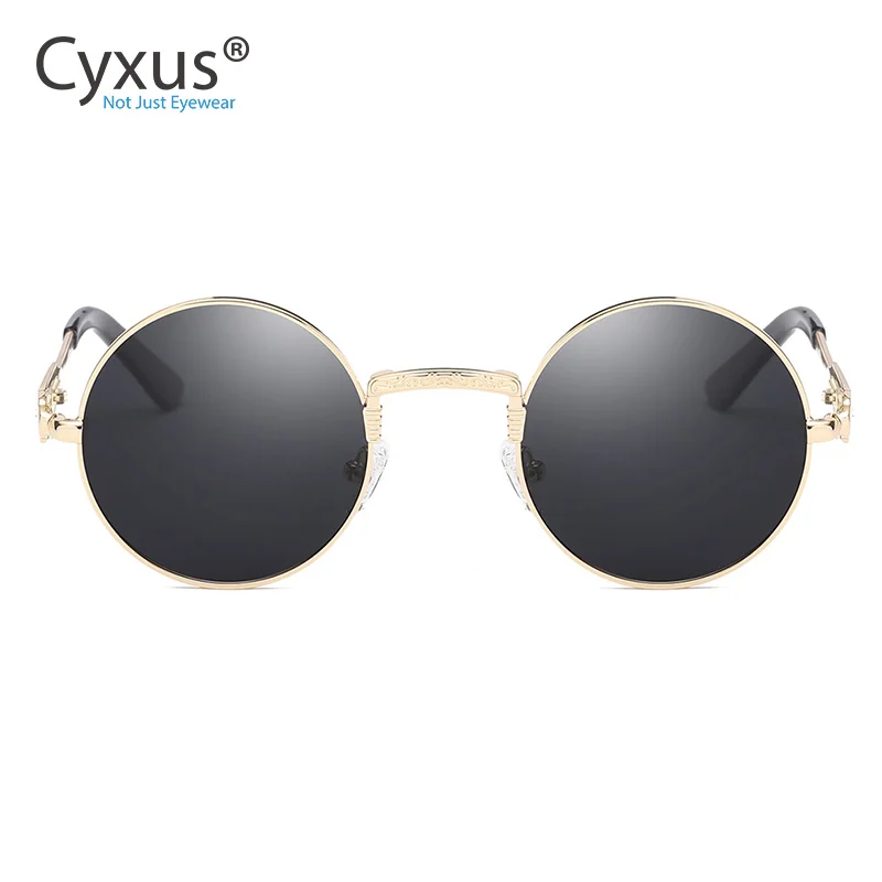 Cyxus Поляризованные Солнцезащитные очки женские/мужские роскошные весенние шарниры металлические круглые винтажные классические UV400 очки-1940 - Цвет линз: Черный