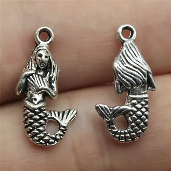 

Jewelry Making DIY Handmade Craft Charms 20pcs/lot Antique Silver Color 0.9x0.5 Inch (22x12mm) Mermaid Pendant