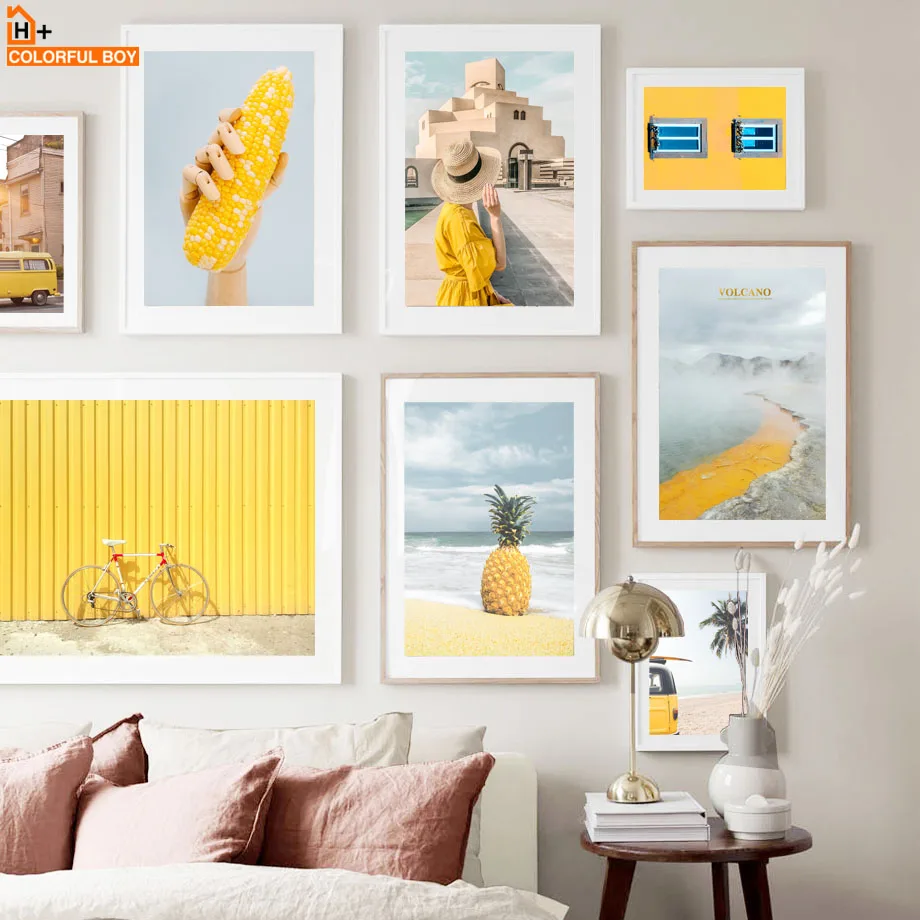 Yellow Beach Girl Van Corn Pineapple Nordic Posters And Prints Wall Art Canvas Painting | Дом и сад