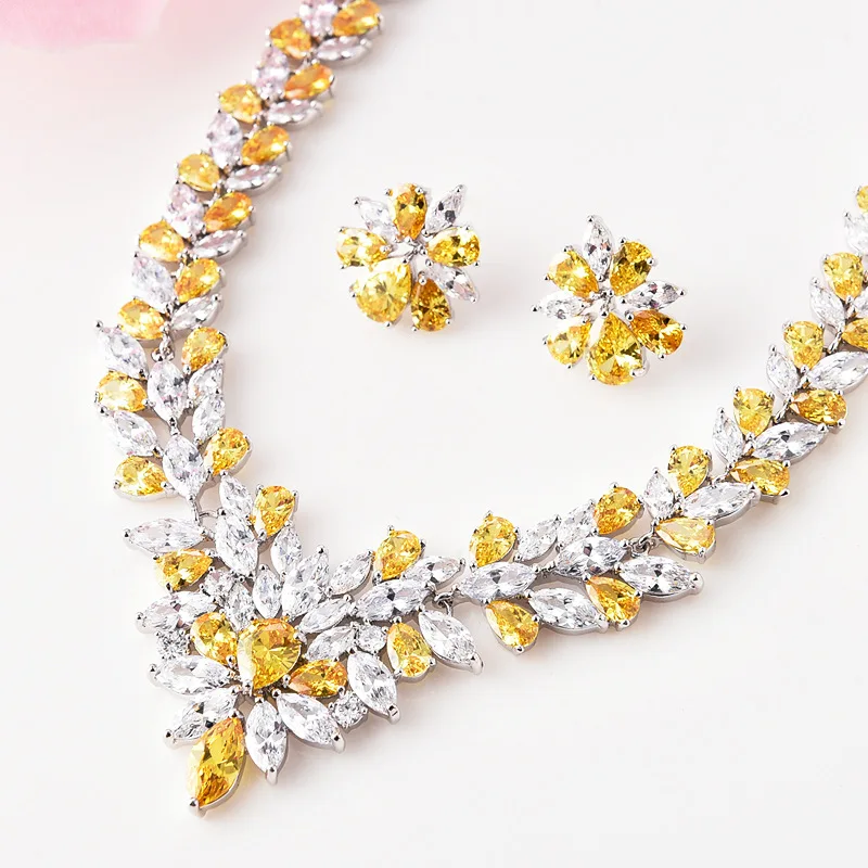 

Foreign Trade Hot Selling Korean-style Bride Jewelry Set Necklace Ice Full of Crystals 3AAA Zircon Jewelry Manufacturers Direct