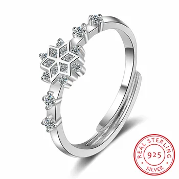 

Creative Zirconia Snowflake Flower Fresh Cute Sweet 925 Sterling Silver Female Resizable Opening Rings SRI365