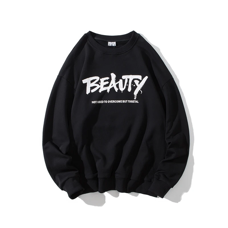 

2019 Men's Spring New Casual Pattern Letter Printing Long-sleeved Round Neck Hoodies Loose Temperament Tide Cotton M-2XL