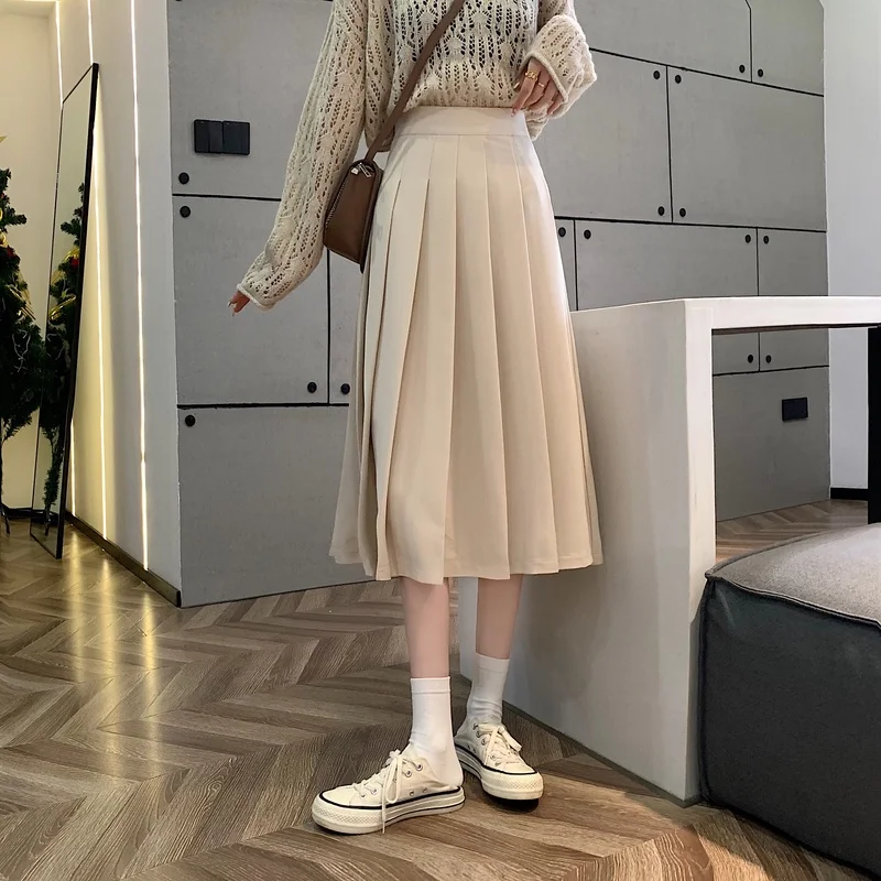 Black Pleated Skirt Half-length Skirt Female Autumn 2022 New Style Korean Skirt High Waist Women's Skirts