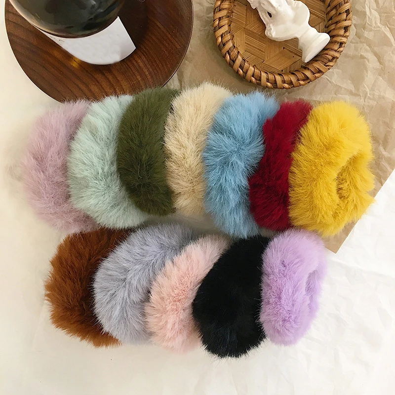 True Rabbit Fur Scrunchie Plush Hair Rope Soft Elastic Hair Bands Cute Women Girls Ponytail Hair Holder Fashion Hair Accessories