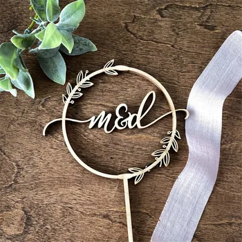 

Initials Wreath Wedding Cake Topper, Custom Rustic Cake Topper, Personalized Wedding Gifts Engagement Decor
