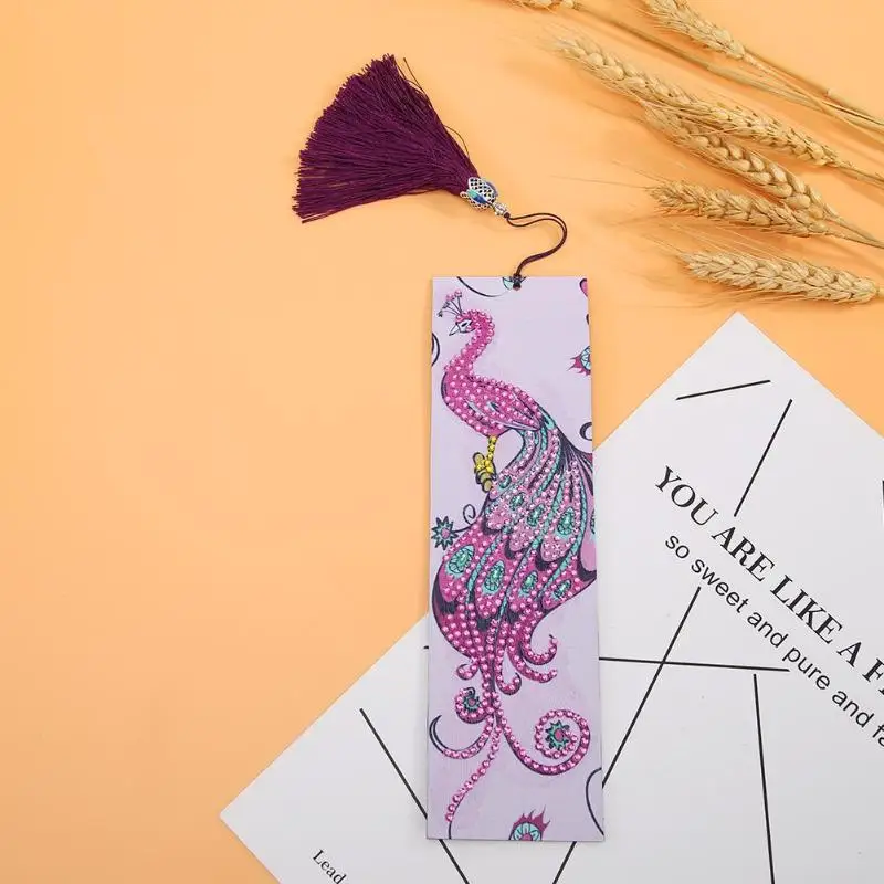 5D DIY Алмазная картина в форме павлина особой формы из искусственной кожи, Закладка с кисточками, подарок DIY, алмазная вышивка, павлин, Сова, бабочка