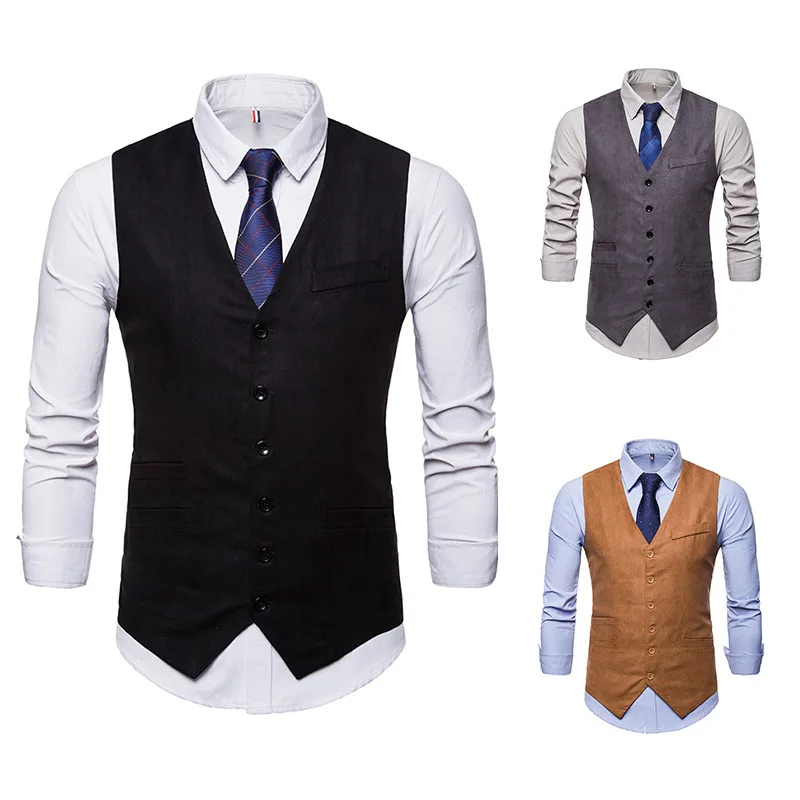 Autumn And Winter New Style Fashion Solid Color Suede Single Breasted Large Size Men Suit Vest M51