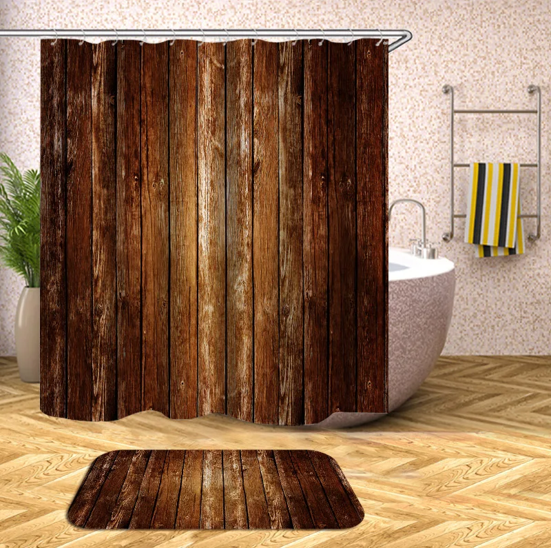 Деревянная 3D занавеска для душа s водонепроницаемая ткань занавеска для душа s с крючками занавеска для ванной забавная занавеска для ванной или коврик - Цвет: yl0200