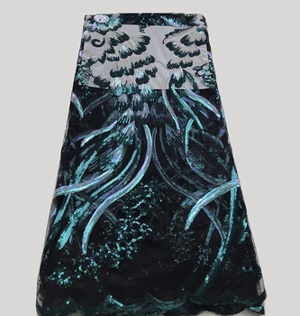 

Esewing High Quality 2019 Tulle Sequins French Nigerian Lace Fabrics Plume Embroidered African Black Blue Lace Fabric