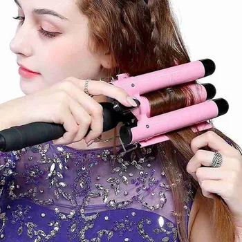 

1Pcs Pink Professional Hair Curling Iron EU/US/UK Triple Barrel Hair Curler Irons 180-210 Degrees 22/25/28/ 32MM Styling Tools
