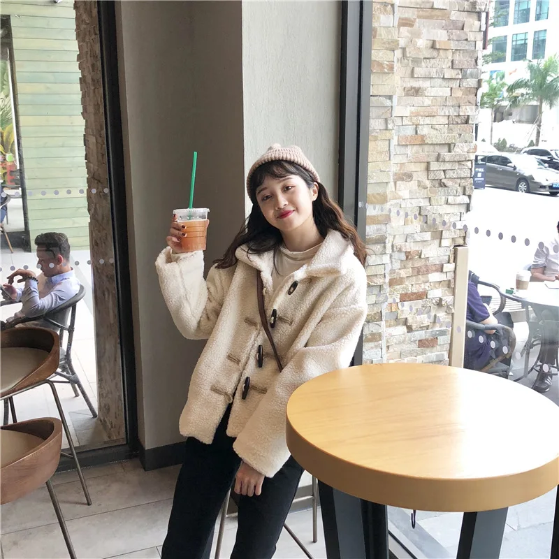 

2019 New Style Winter Korean-style Retro Loose-Fit Toggle Thick Warm Faux Lambswool Cotton-padded Clothes Cotton Coat Women's