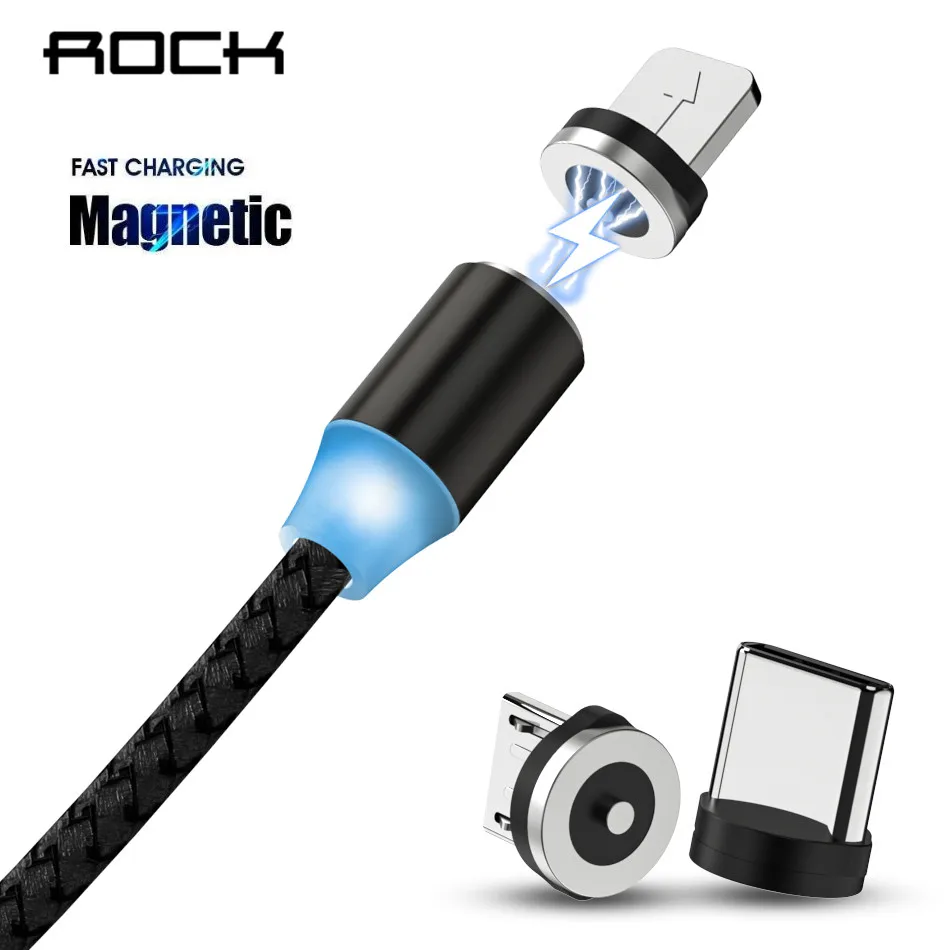 Магнитный зарядный кабель ROCK 2 м быстрая зарядка Usb Type C Micro светодиодная подсветка