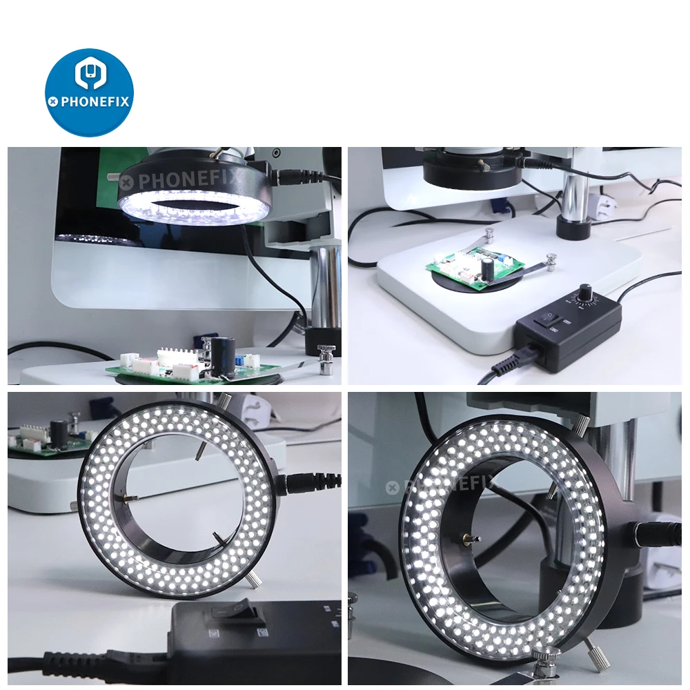 LED Ring Light 144 60 Adjustable 0-100% Illuminator Lamp For Industry Stereo Camera Microscope Magnifier Circle Light Source microscope lamp
