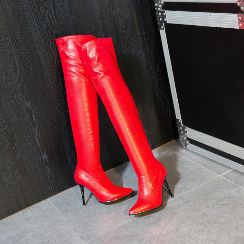 KOLNOO Handmade Womens High Heel Over Knee Boots Sexy Evening Night Club Party Winter Booties Daily Wear 3-Colors Fashion Shoes