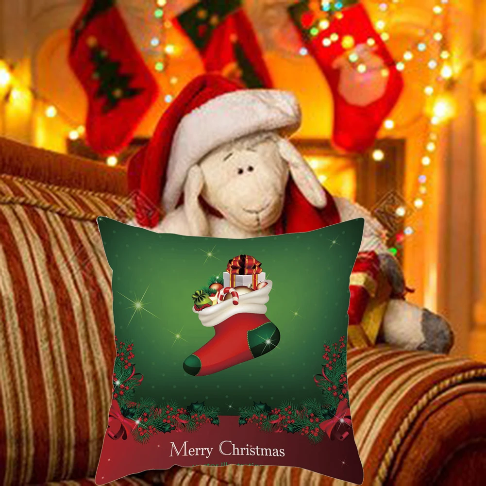 

Single-sided Printing Linen Cartoon pillowcase Christmas Tree Deer Gift Santa Claus Decorations for Home Throw Pillow Case