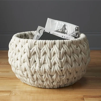 

Gift basket Nordic minimalist style handmade cotton weaving three-color oval debris storage basket