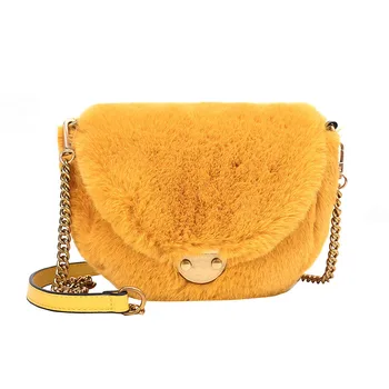 

Autumn and winter 2019 new fashion colour Plush lock Saddle Bag Fashion versatile chain Single Shoulder Messenger Bags of women