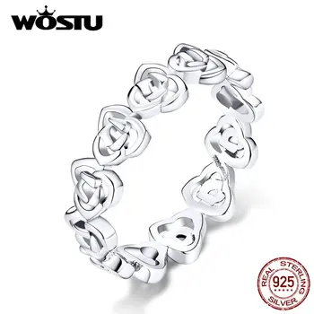 

WOSTU 100% 925 Sterling Silver Rose Flower Bloom Wedding Ring Finger For Women Lover Fashion Genuine Jewelry Gifts CTR059