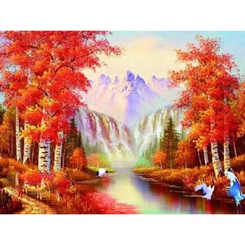 

Needlework Diy Diamond Painting Red Maple Tree Picture Diamond Embroidery Craft Painting Wall Art Decor