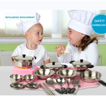 

Stainless Steel Pots Pans Cookware Miniature Toy Pretend Play Gift For Kid 20pcs kids Funny kitchen Toy