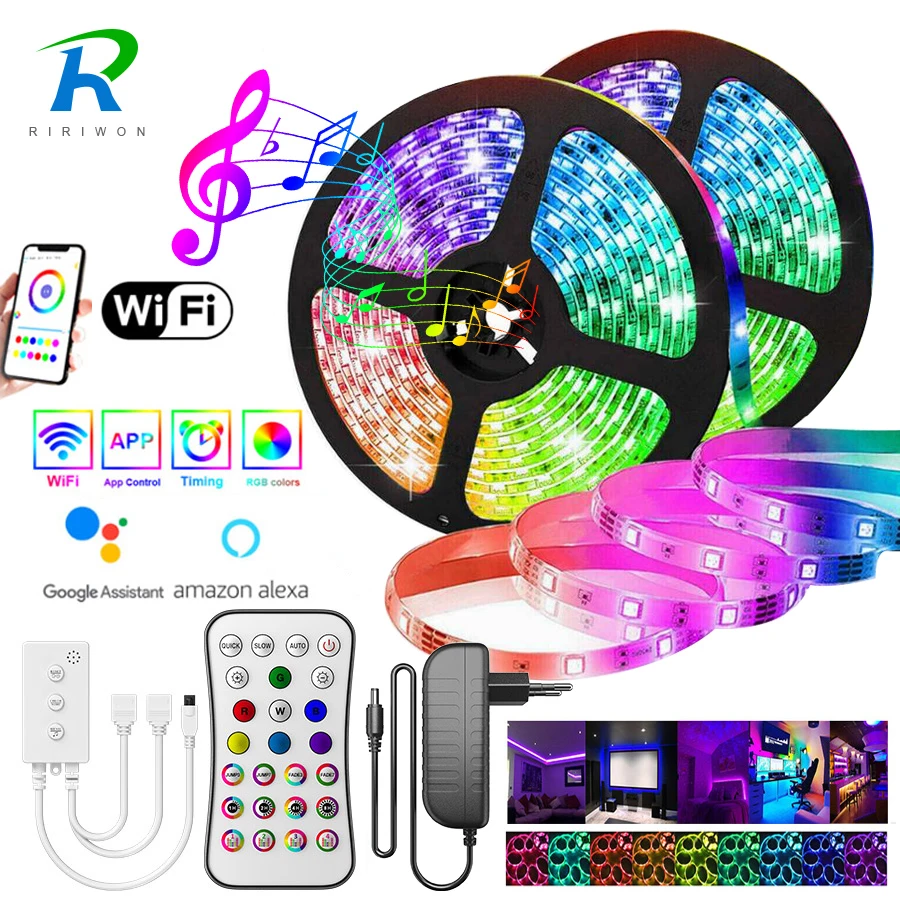 

5050 LED Strip WiFi 5M-20M LED Light RGB Waterproof SMD 2835 DC12V rgb String Diode Flexible Ribbon WiFi Contoller+Adapter plug
