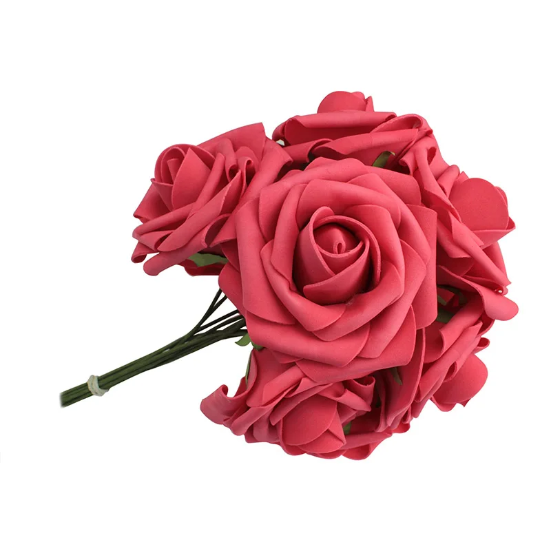 10 голов, искусственные розы, букет невесты на свадьбу, домашний декор, искусственные цветы - Цвет: Red