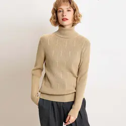 Водолазка толстый свитер женский 2019 осень зима новый сплошной цвет короткий абзац голова вязаный дикий длинный рукав Джемпер Пуловер