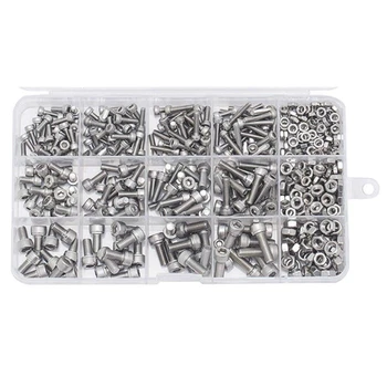 

480Pcs/Set M3 M4 M5 304 Stainless Steel Hexagon Socket Head Cap Screws Hex Socket Bicycle Bolts Kit