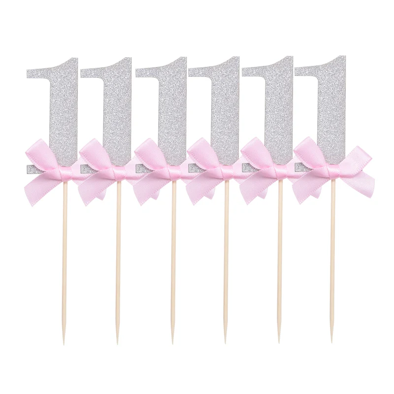 10pcs caketopper Вечерние украшения для девочек My one Year, товары для первого дня рождения, розовая тема, 1 цифра, шар из фольги, бумажные баннеры, вечерние - Цвет: 10pcs caketopper
