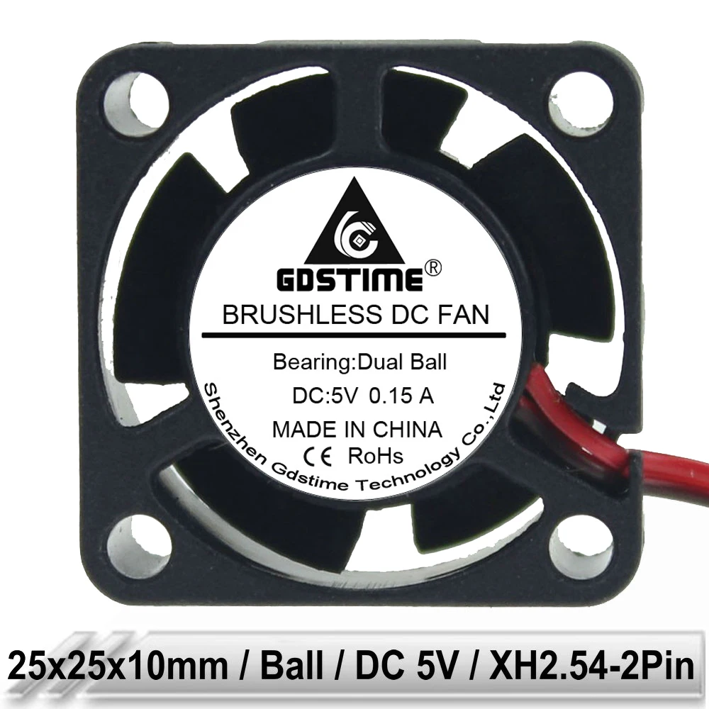 

200 шт. Gdstime с фокусным расстоянием 25 мм 2510 25x25x10 мм 5V 0.15A 2Pin двойной шариковый подшипник осевой вентилятор радиатора с бесщеточным двигателем постоянного тока мини кулер вентилятор охлаждения