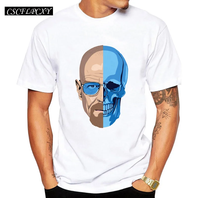 

2019 Breaking Bad Heisenberg Skull Design Men's T shirt Hipster Tops Men's Printed Short Sleeve Tees