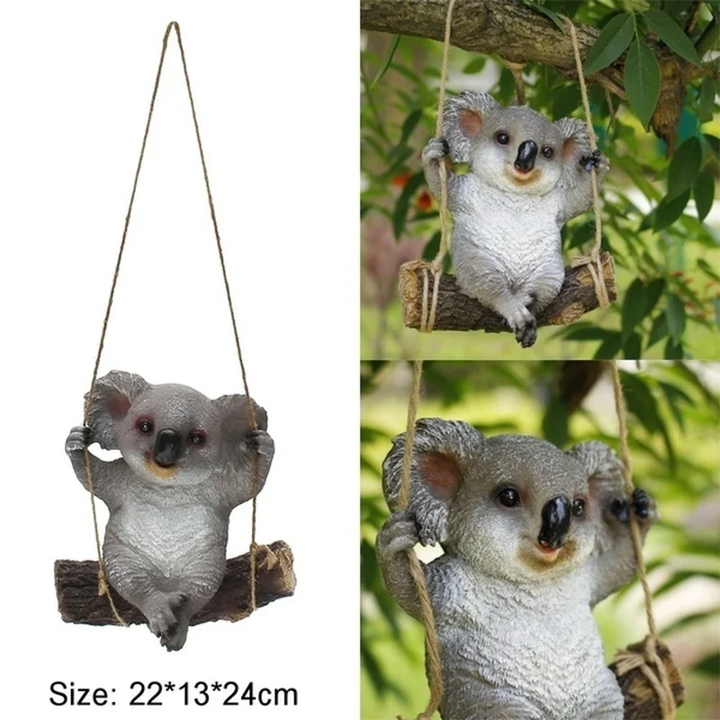Lovely Swinging Koala Bear Hanging Statue Outdoor Figurines for Patio Yard Garden Decor | Дом и сад
