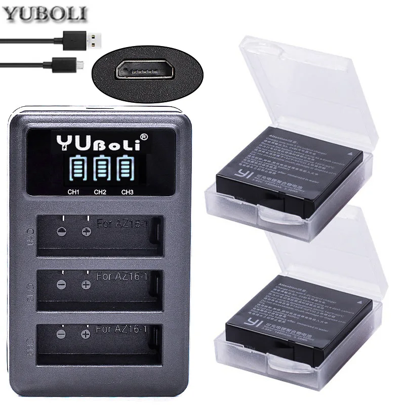 charger and 2battery Аккумулятор 1400 мАч для оригинальных аккумуляторов Xiaomi Yi II Xiami yi 4k plus+ светодиодный USB 3 слота зарядное устройство для экшн-камеры Xiaoyi Yi Lite - Цвет: charger and 2battery