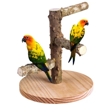 

Wooden Bird Table Perch Stands with Base Cage Playgym Parrot Stand Training Exercise Play Toy Feet Claw Grinding Bite Chew Toys