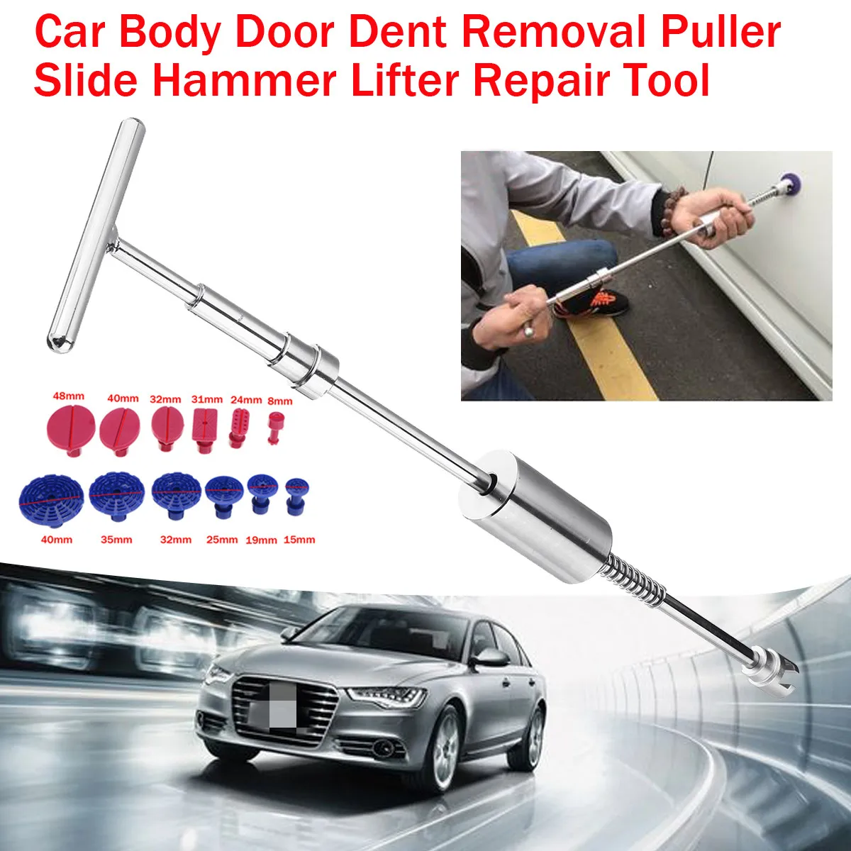 

New Car Dent Repair Tools Repair Tool Dent Removal Puller Kit 2 in 1 Slide Reverse Hammer Glue Tabs Suction Cups Car Dent Puller