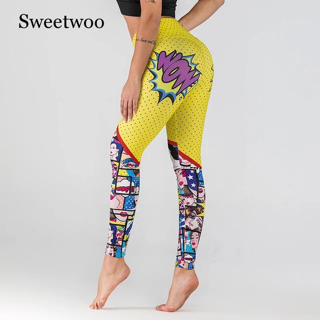 Womens Fashion Polyester Leggings Pencil Pants Funny Cartoon Printing Yoga  Pants 