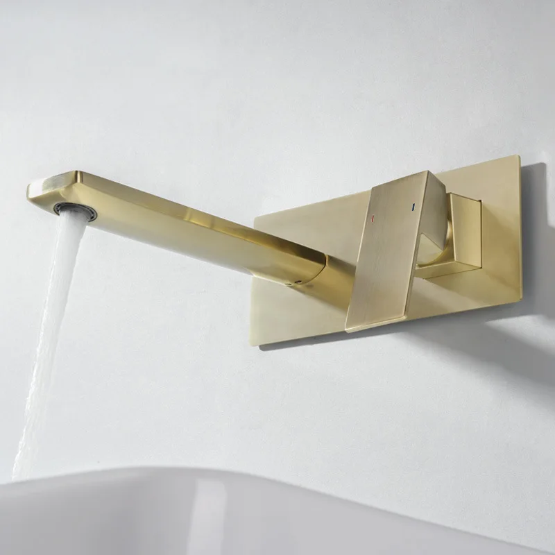 

Brushed Golden Hot And Cold Faucet Concealed Wall-in Basin Faucet Table Basin Faucet Set AM1011