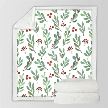BeddingOutlet Flowers Sherpa Throw Blanket Leaves Red Green White Bedspread Tropical Plants Velvet Plush Bed Blanket 150x200 6