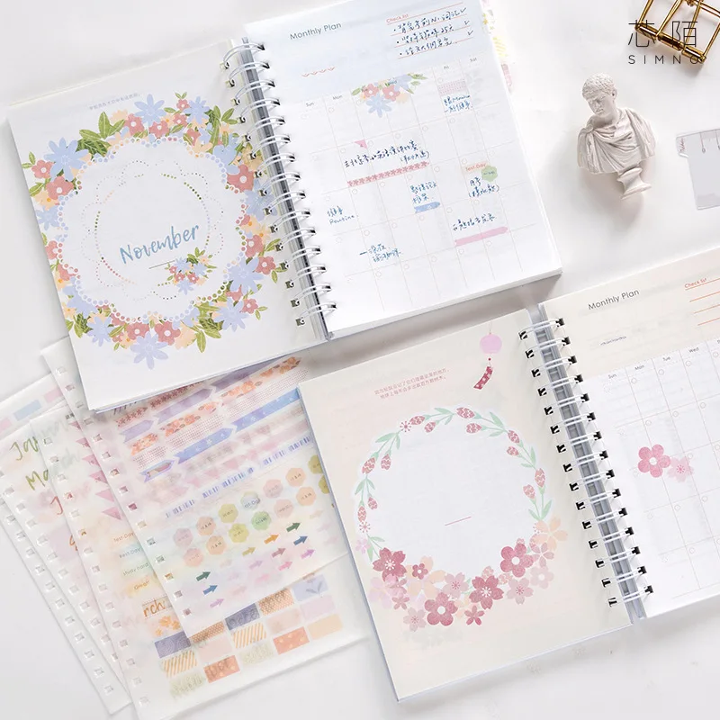 Записная книжка-планировщик A5 Kawaii Palnner Book Bullet Journal ежедневник годовой месяц неделя план мультфильм цветок журнал записная книжка