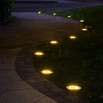 New 8 LED Solar Powered Disk Lights Outdoor Waterproof Garden Landscape Lighting for Yard Deck Lawn Patio Pathway Walkway 3