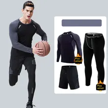 3 шт., Термофутболка с круглым вырезом, зимнее термобелье, мужские теплые кальсоны, леггинсы для фитнеса, мужские быстросохнущие майки